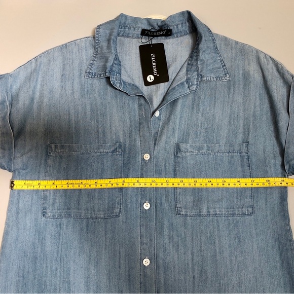 NWT Zilcremo Short Sleeve Chambray Denim Button Down Jean Shirt Dress, S… - Picture 6 of 8